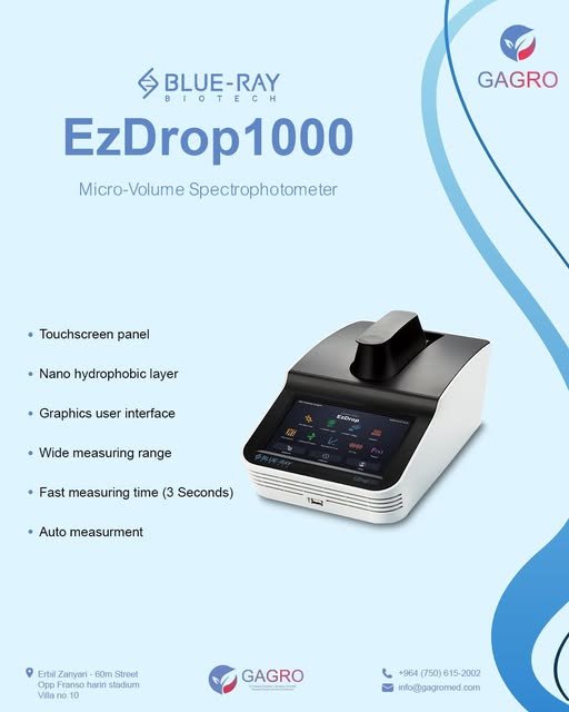 Blue-Ray nano-spectrophotometer with its specifications