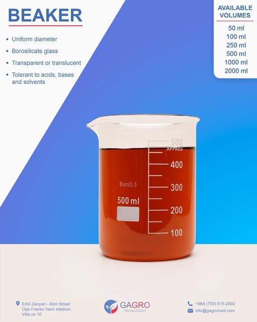 Heat-resistant glass beakers in several sizes